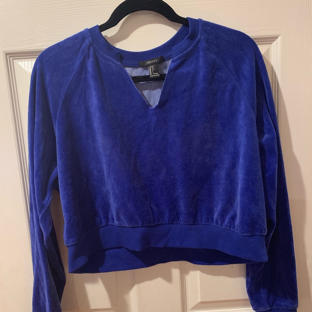 Blue velvet long sleeve crop top